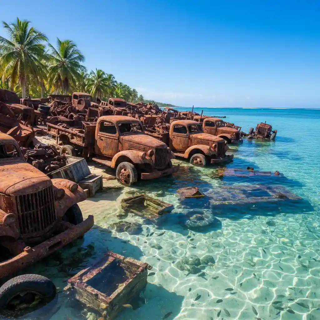 Rusted WWII equipment at Million Dollar Point in Espiritu Santo