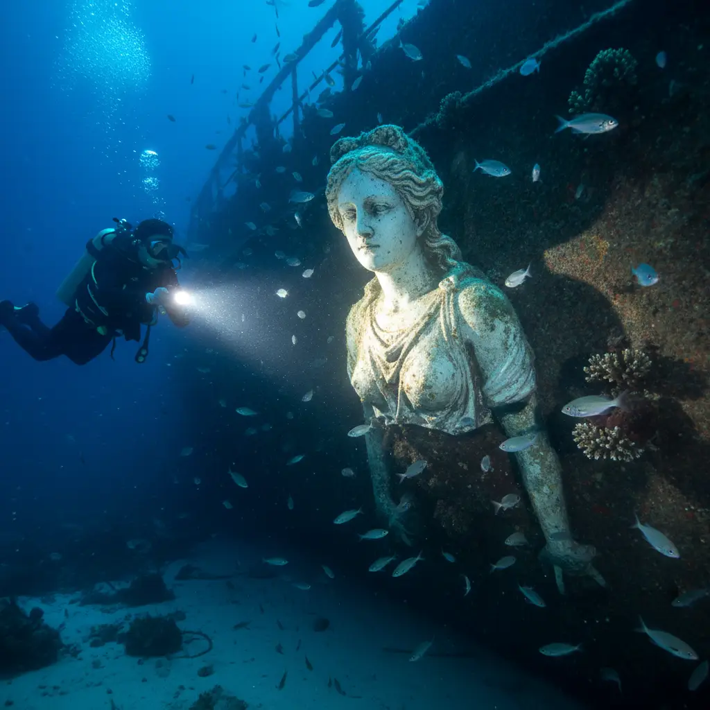 The Lady figurehead inside the SS President Coolidge