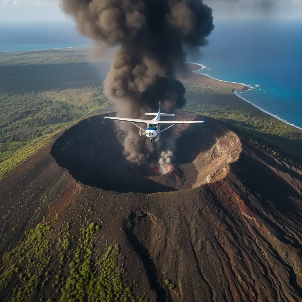 Charter flight over Mount Yasur volcano