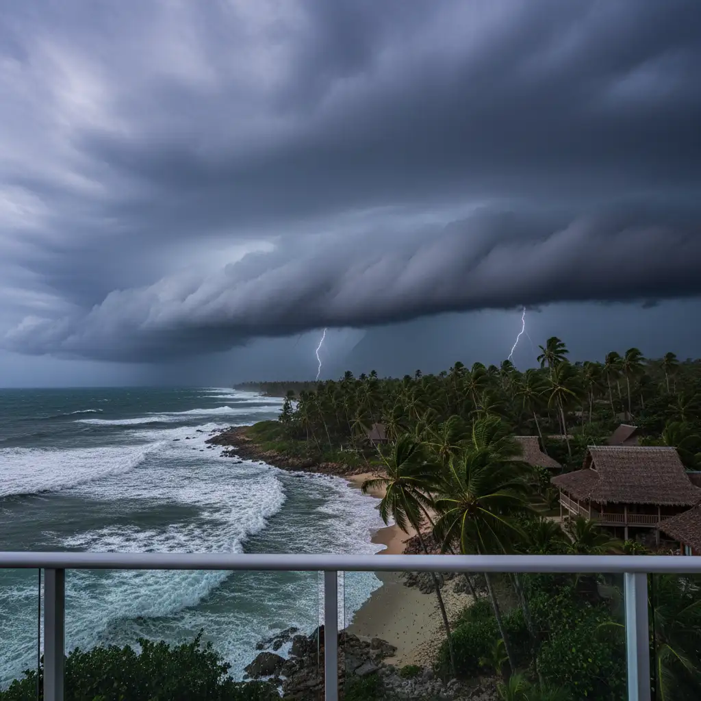Tropical storm clouds approaching Vanuatu coastline