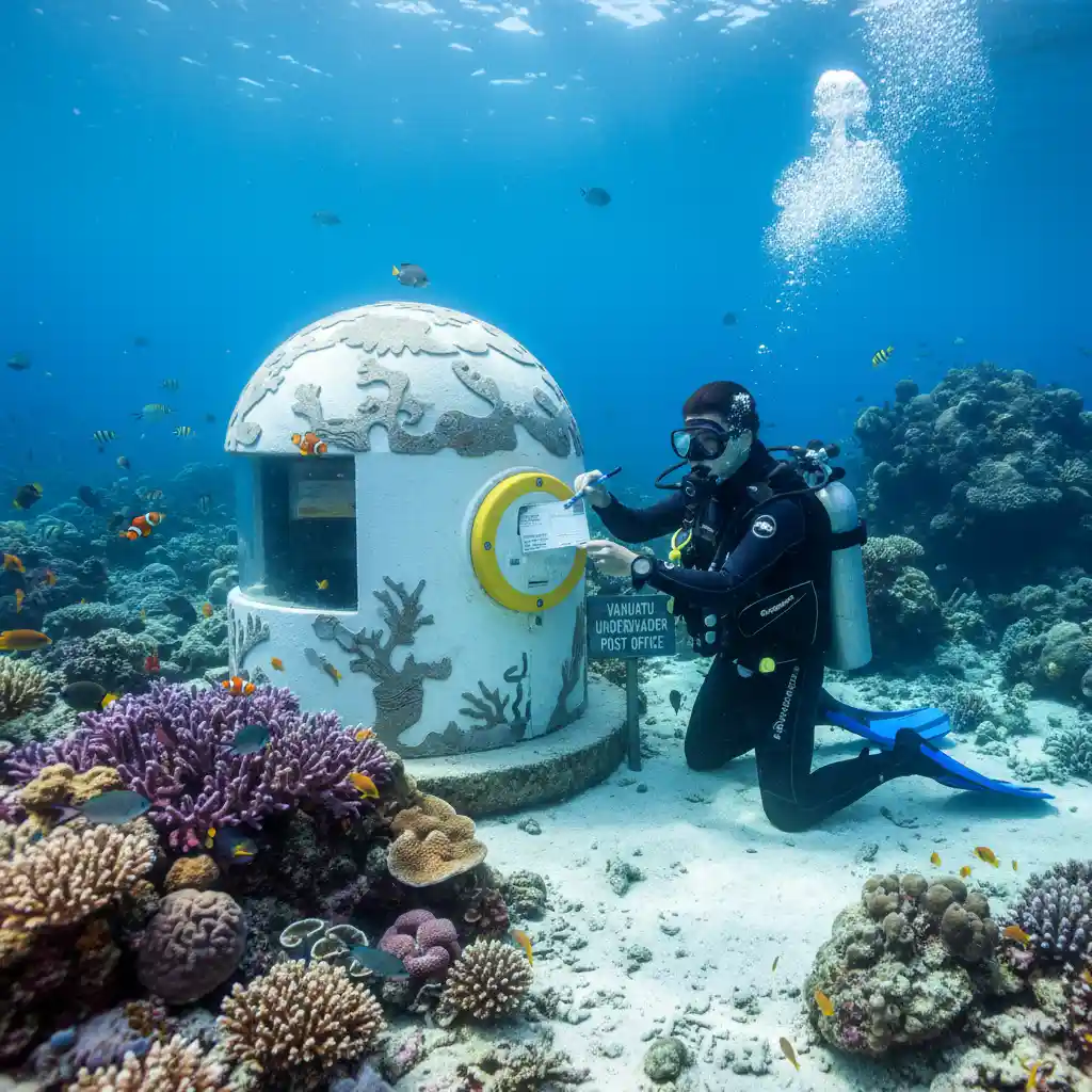Diver at the Underwater Post Office in Hideaway Island Marine Sanctuary