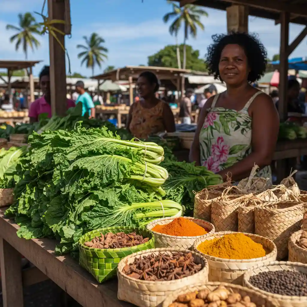 Island cabbage and spices at Port Vila market