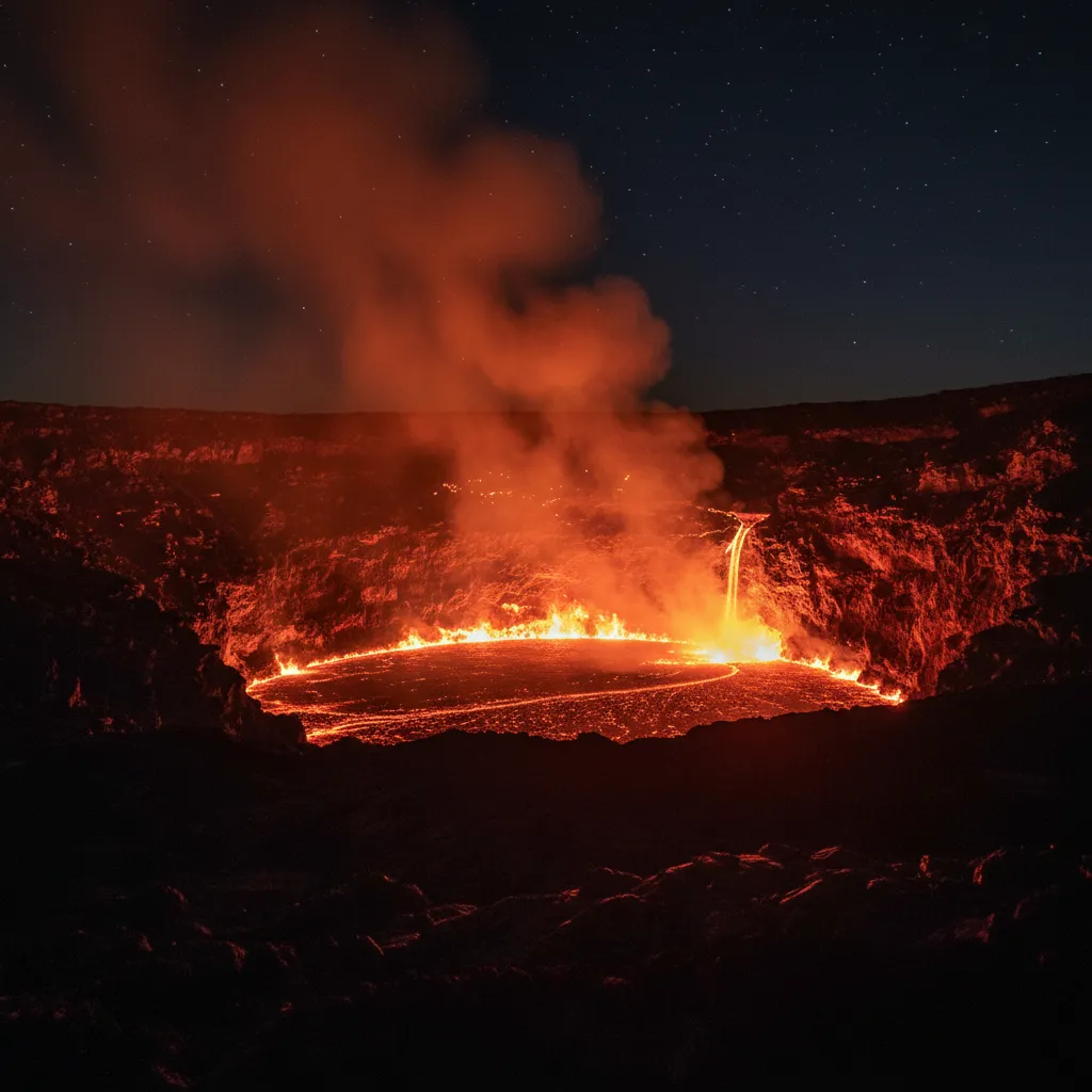 Molten lava lake inside the crater of Mount Marum on Ambrym Island