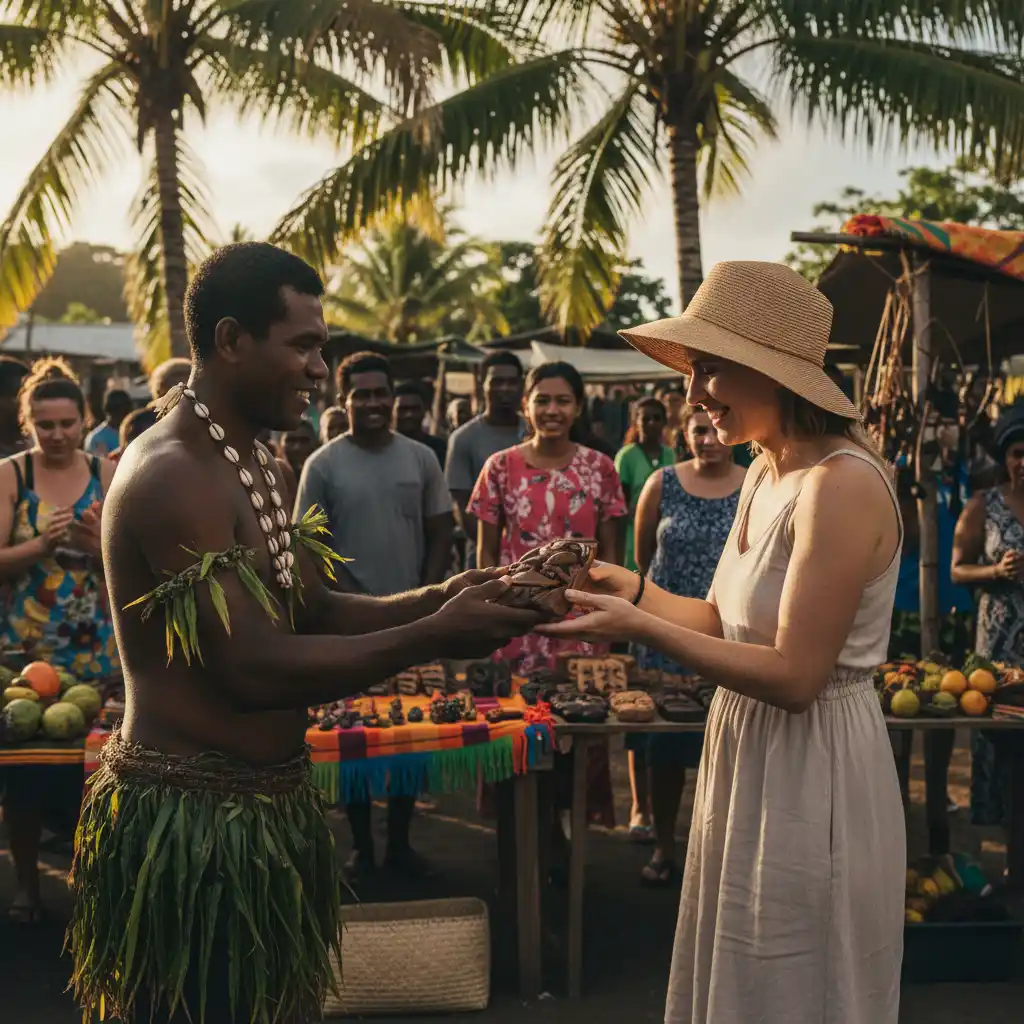 Cultural exchange in Vanuatu: Local and Kiwi tourist