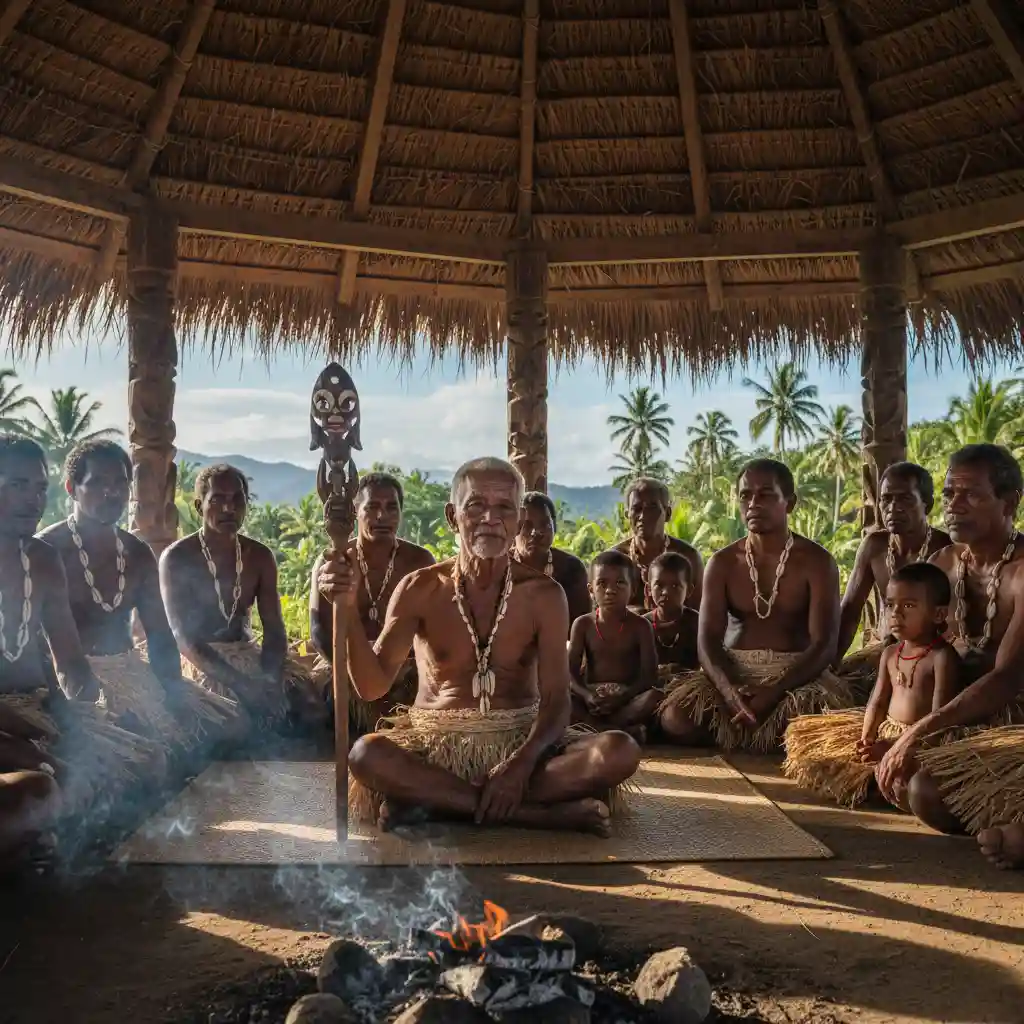 Vanuatu village chief in nakamal, traditional community leader