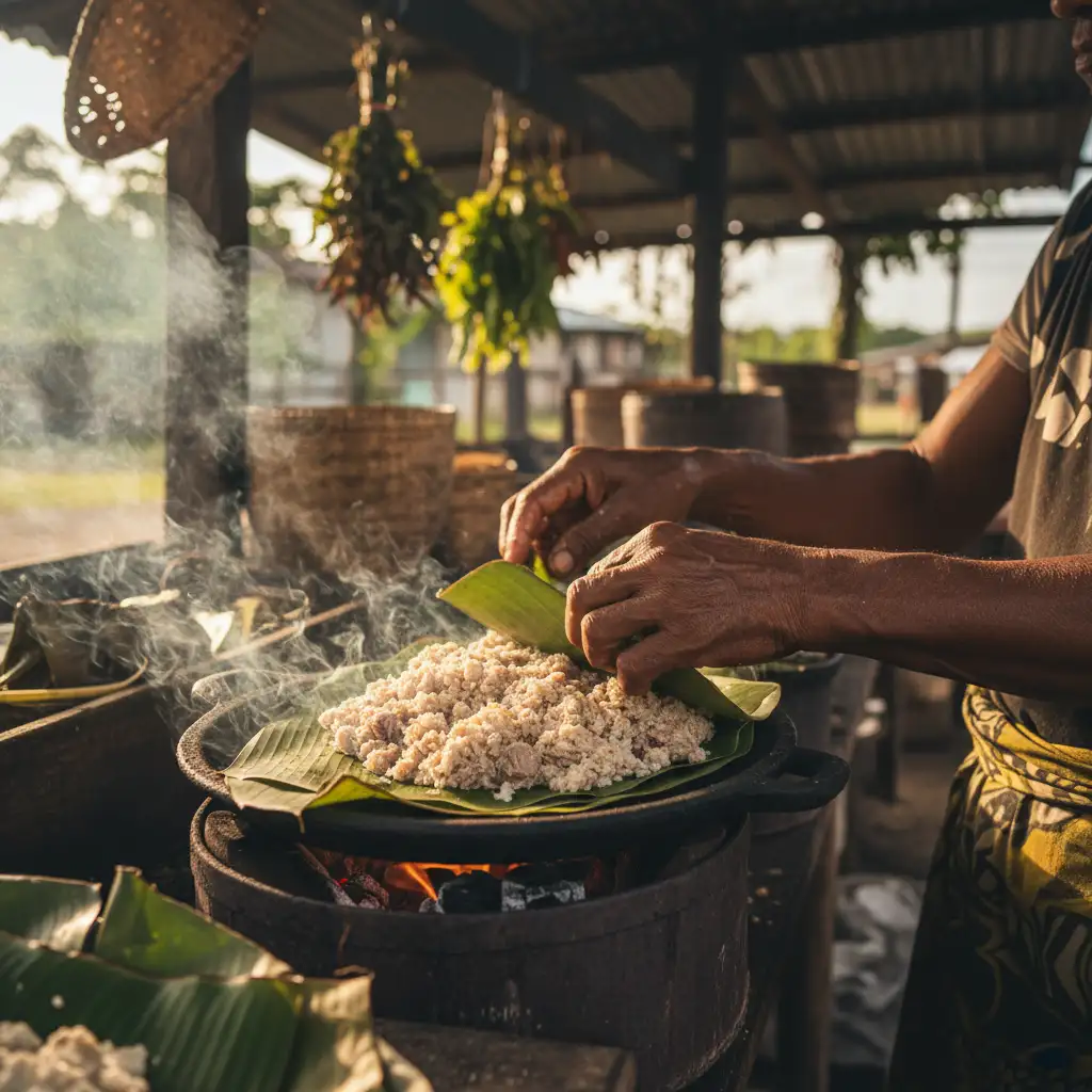 Vanuatu street food laplap vendor