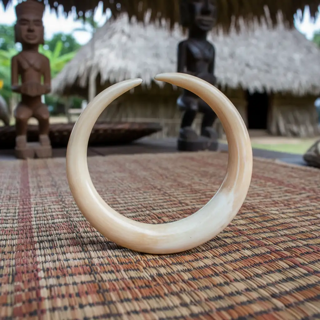 Ceremonial pig tusk and woven mats