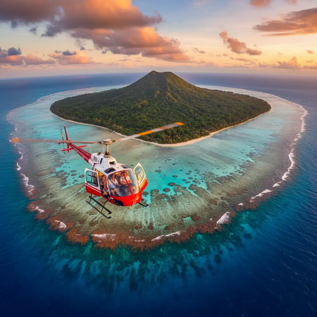 Aerial view of Vanuatu islands and reefs