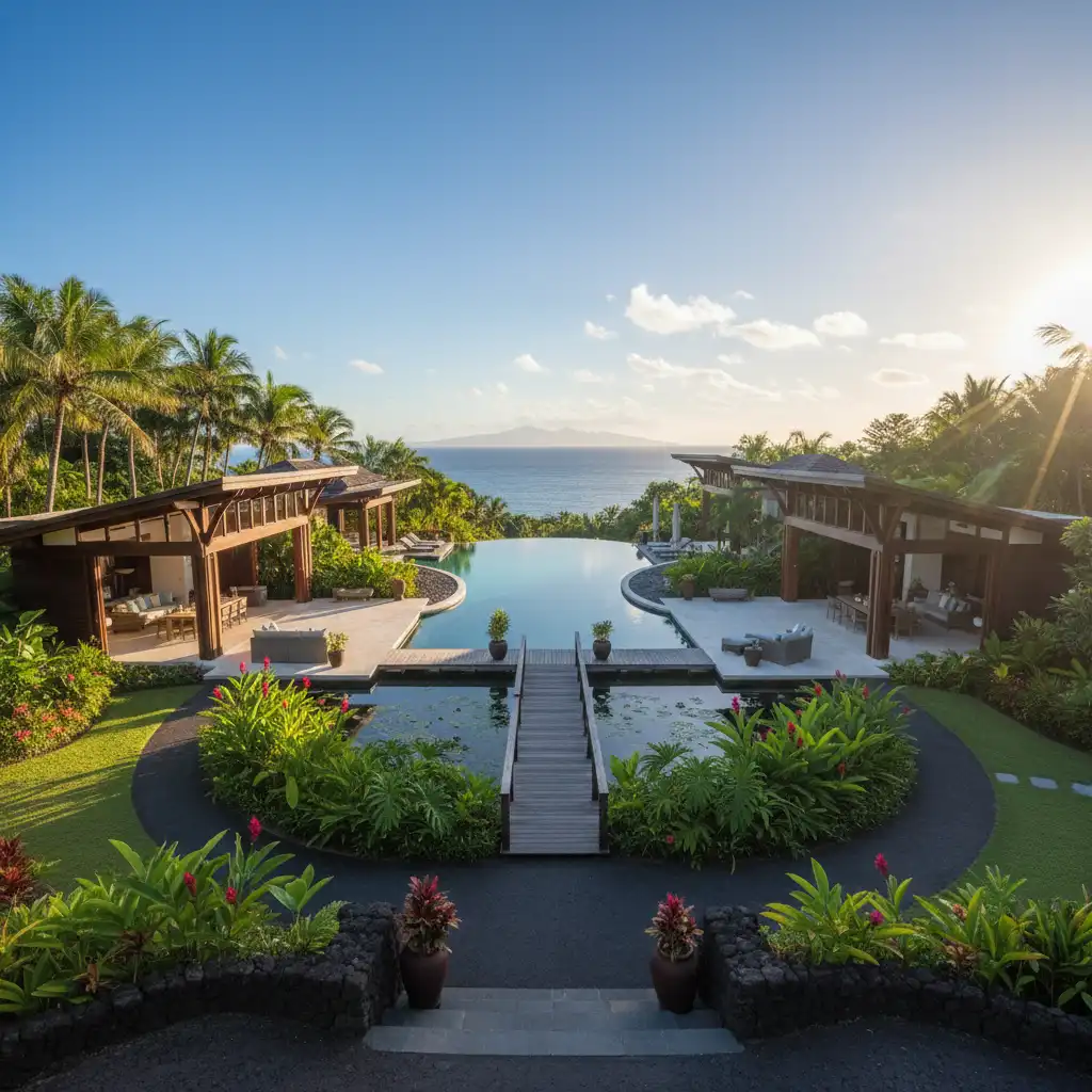 Large luxury family estate in Vanuatu with tropical gardens