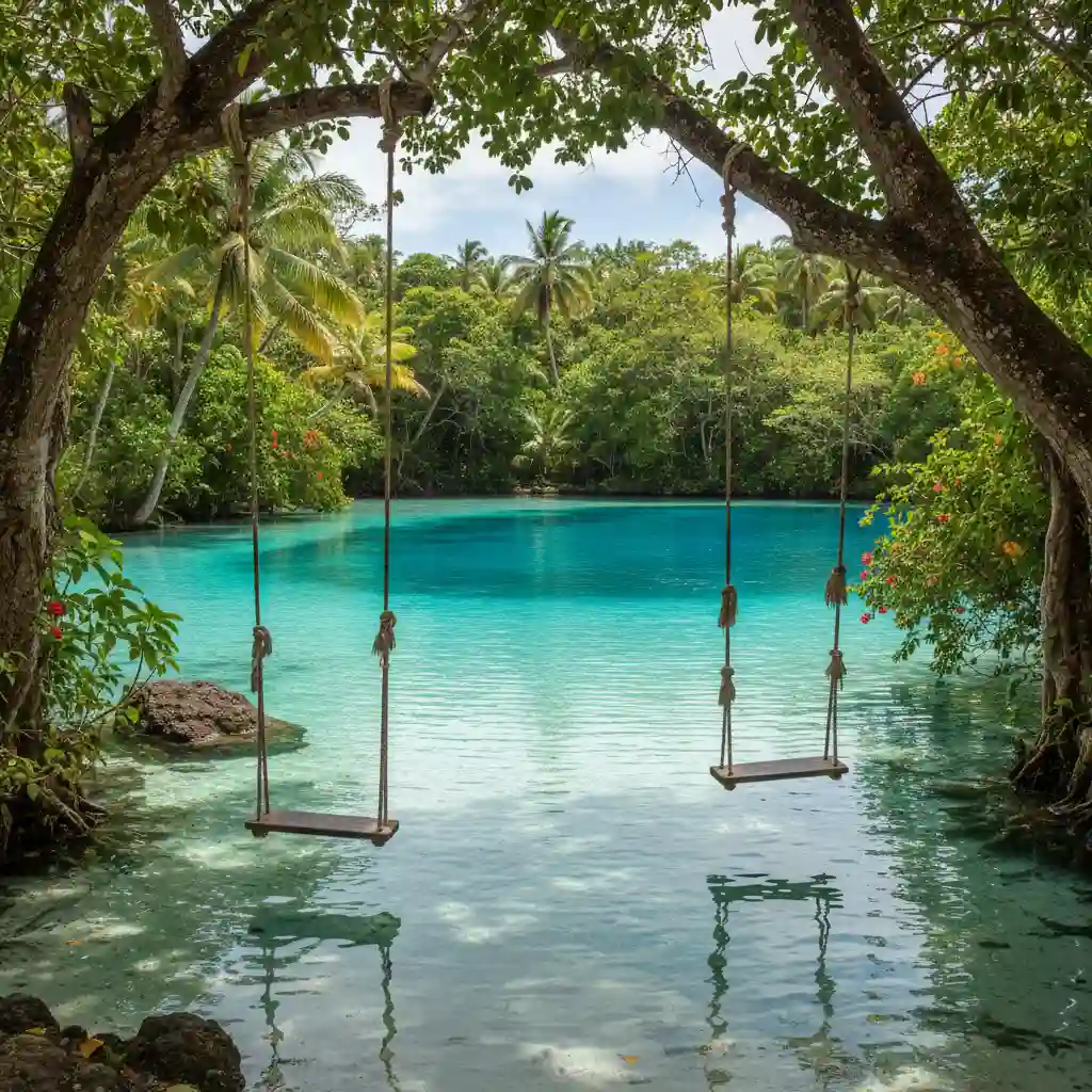 The Blue Lagoon swimming hole on Efate Island Vanuatu