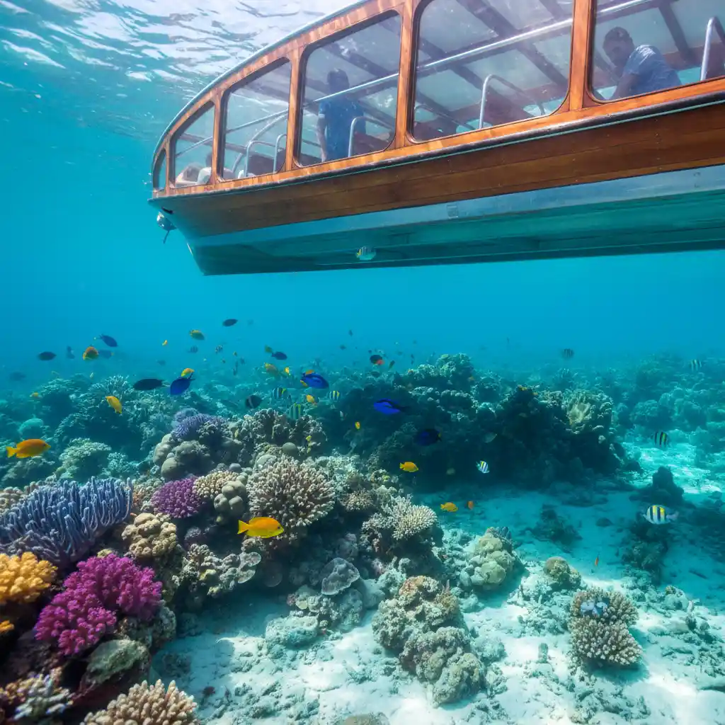 Glass bottom boat excursion over Mystery Island coral reefs