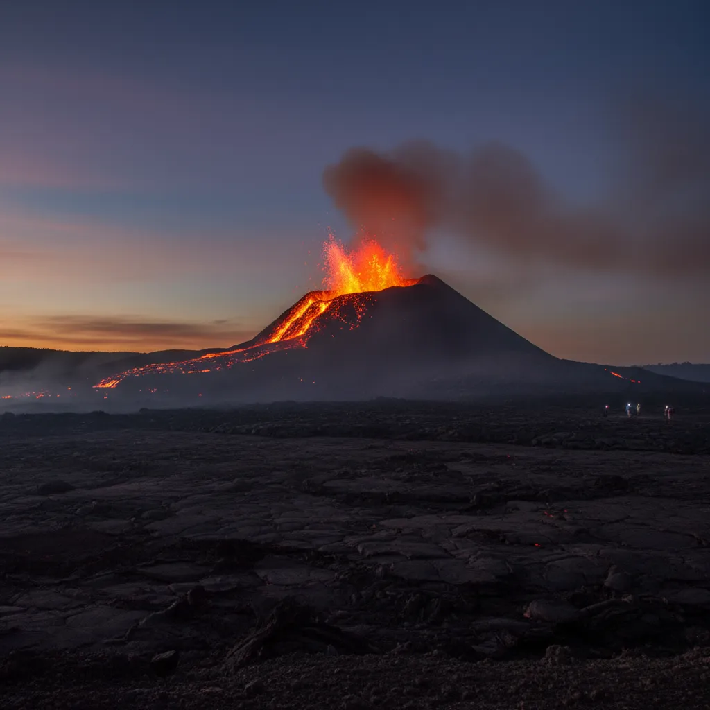Mount Yasur volcano erupting at night on Tanna Island