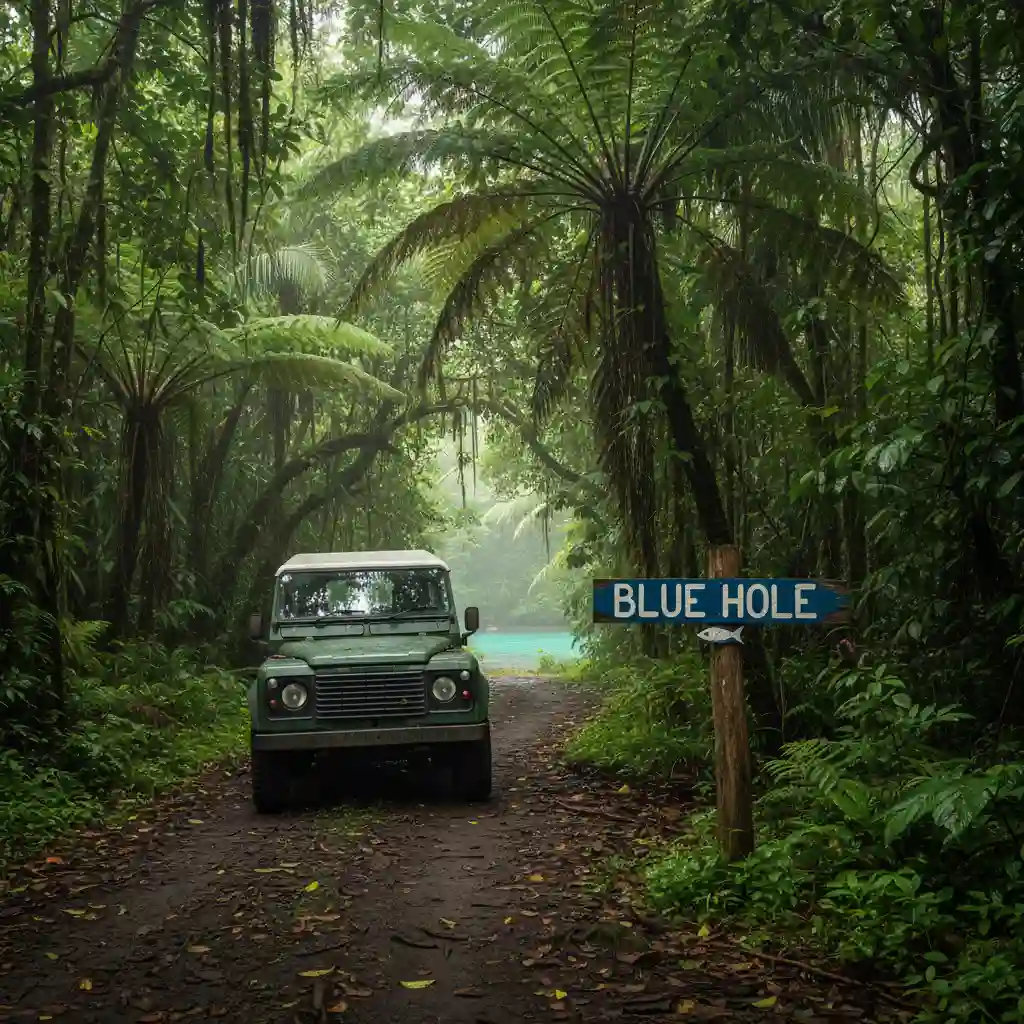 Tropical jungle road leading to the blue holes of Espiritu Santo