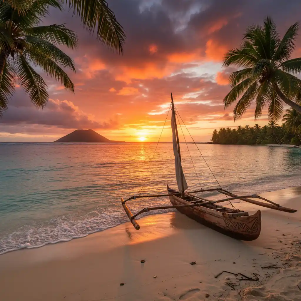 Sunset at a remote Vanuatu island beach