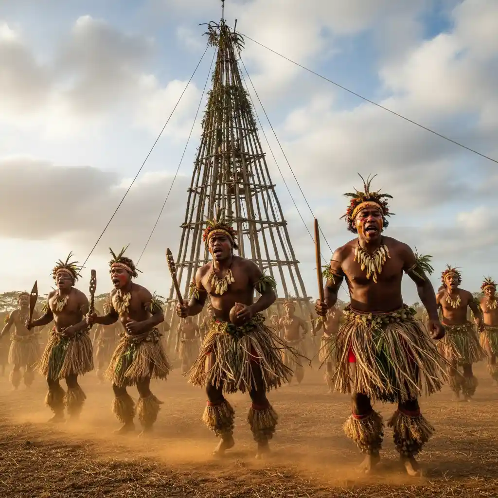 Traditional dancing and chanting at Vanuatu Nagol festival