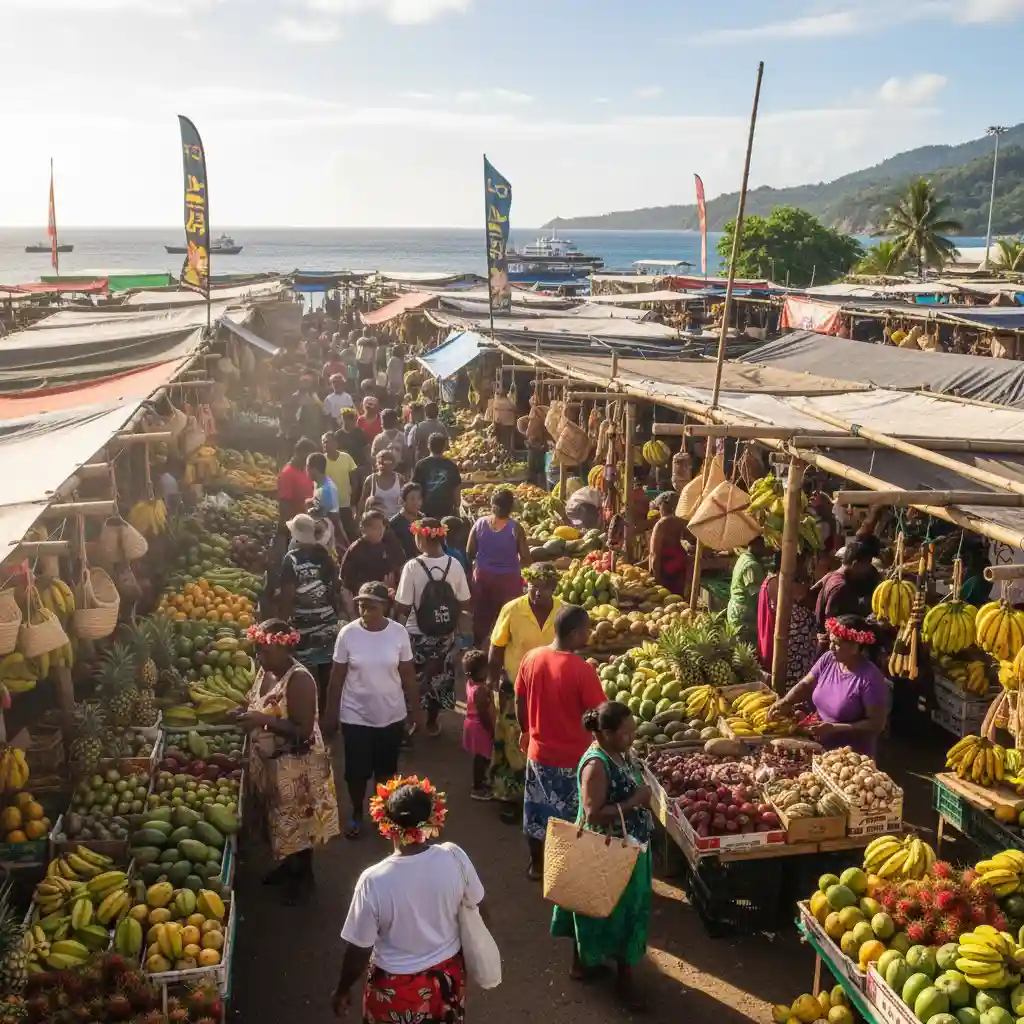 Vibrant local market in Port Vila during a festival week