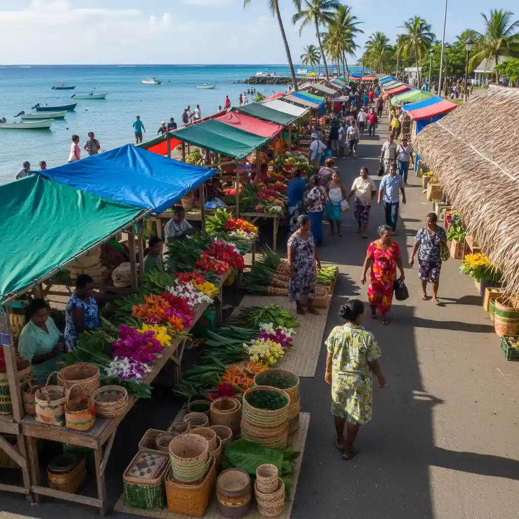 Port Vila seafront market stalls