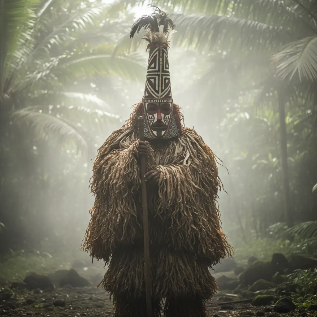 A Rom dancer in traditional costume on the island of Ambrym