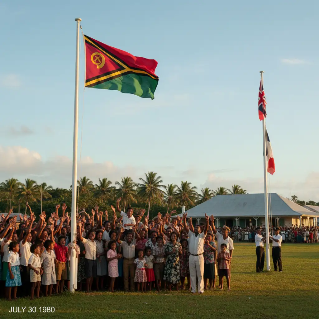 Raising the Vanuatu flag at independence in 1980