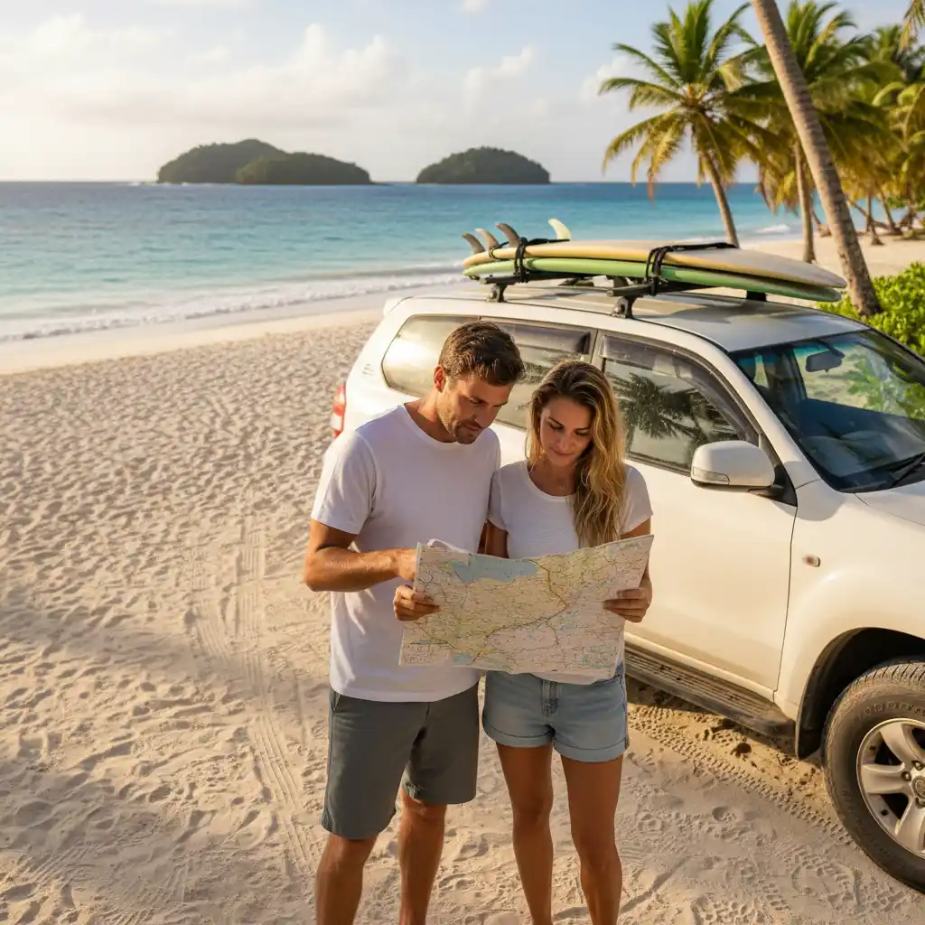 Tourists comparing transport options in Vanuatu