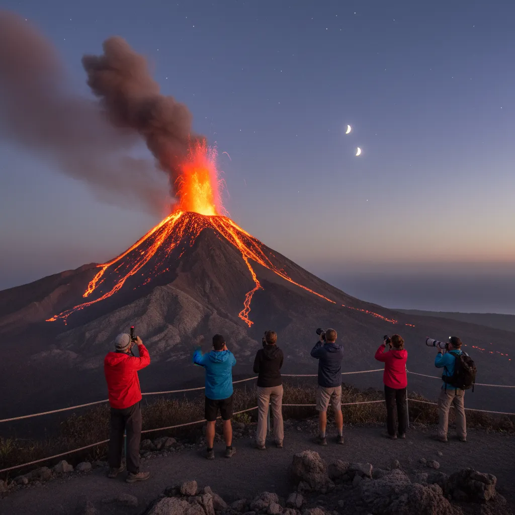 Tourists visiting Mount Yasur volcano in Vanuatu