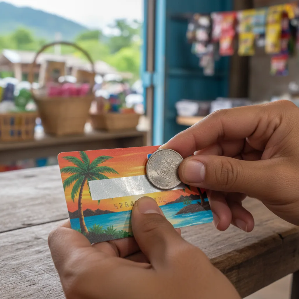 Scratching a mobile top-up card in Vanuatu