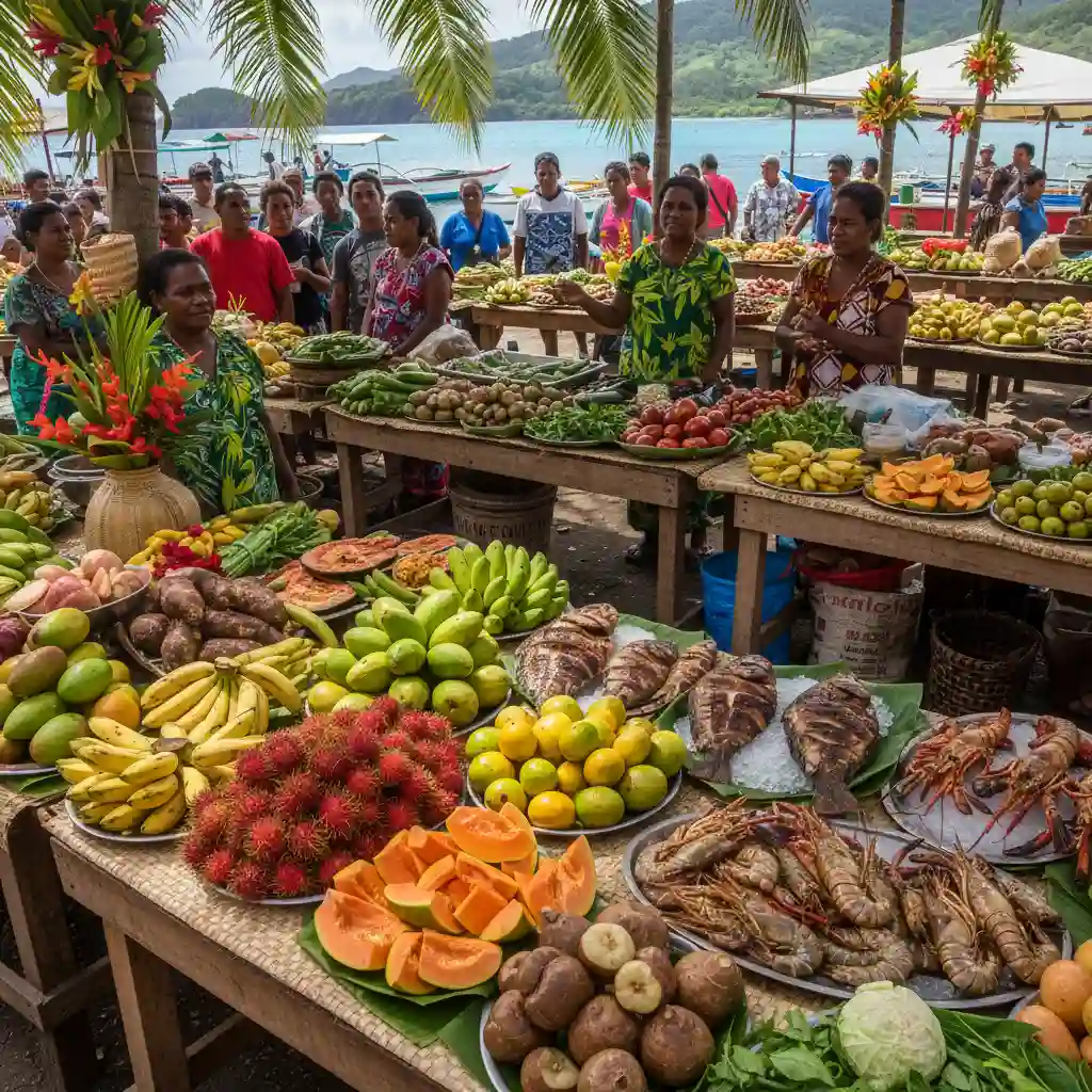 Fresh tropical food market in Port Vila Vanuatu