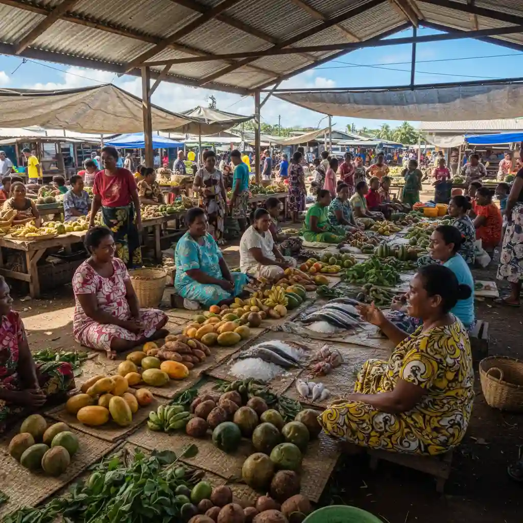 Port Vila market scene for Bislama idioms