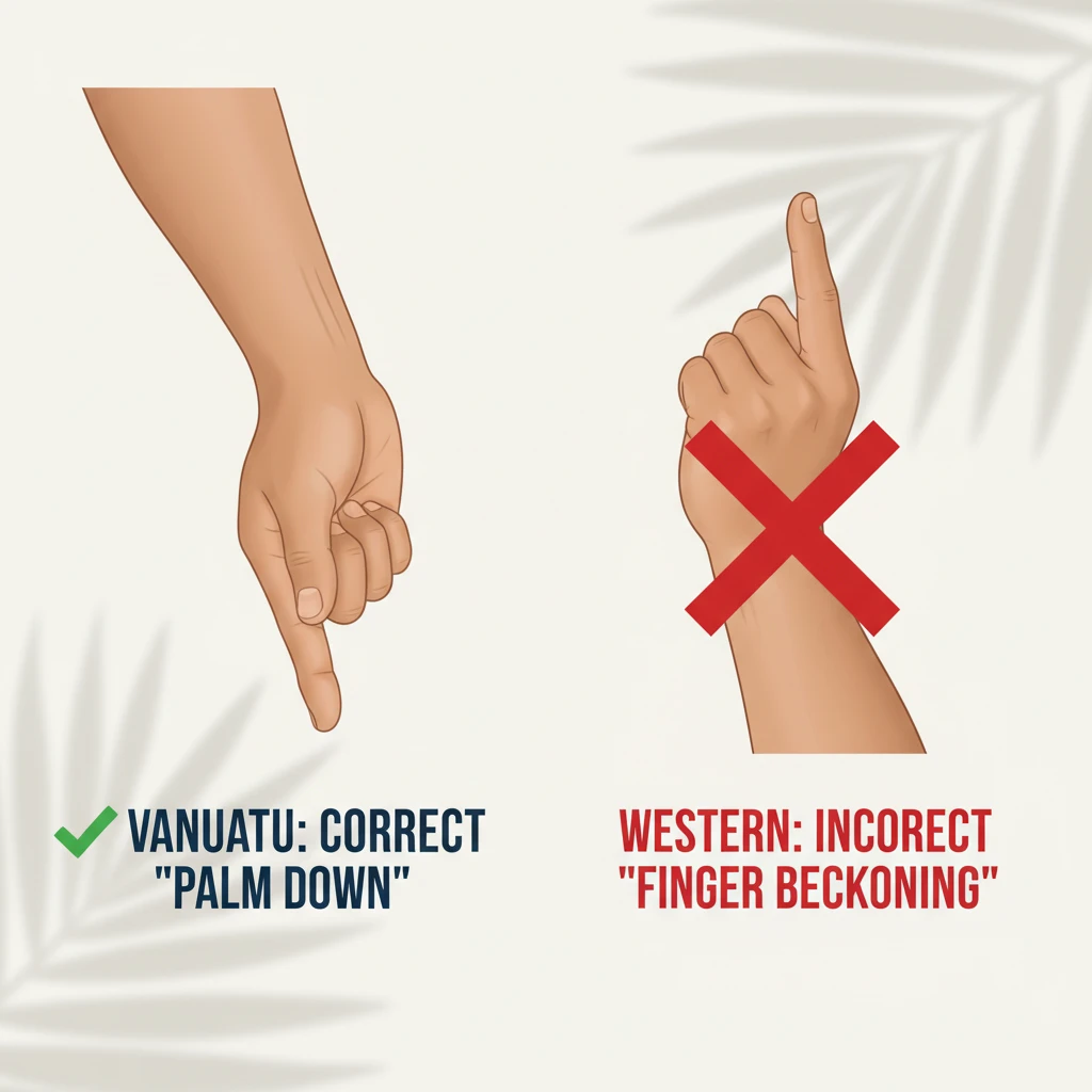 Correct vs incorrect beckoning gestures in Vanuatu