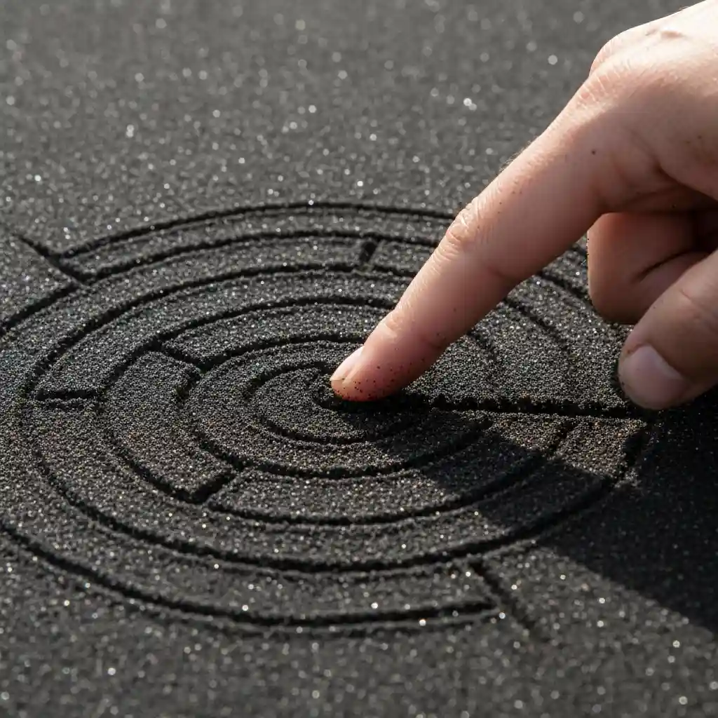 Complex geometric sand drawing in volcanic ash