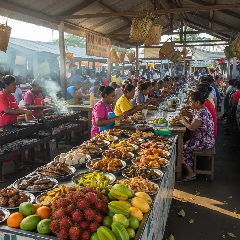 Dining at Port Vila Central Market food stalls