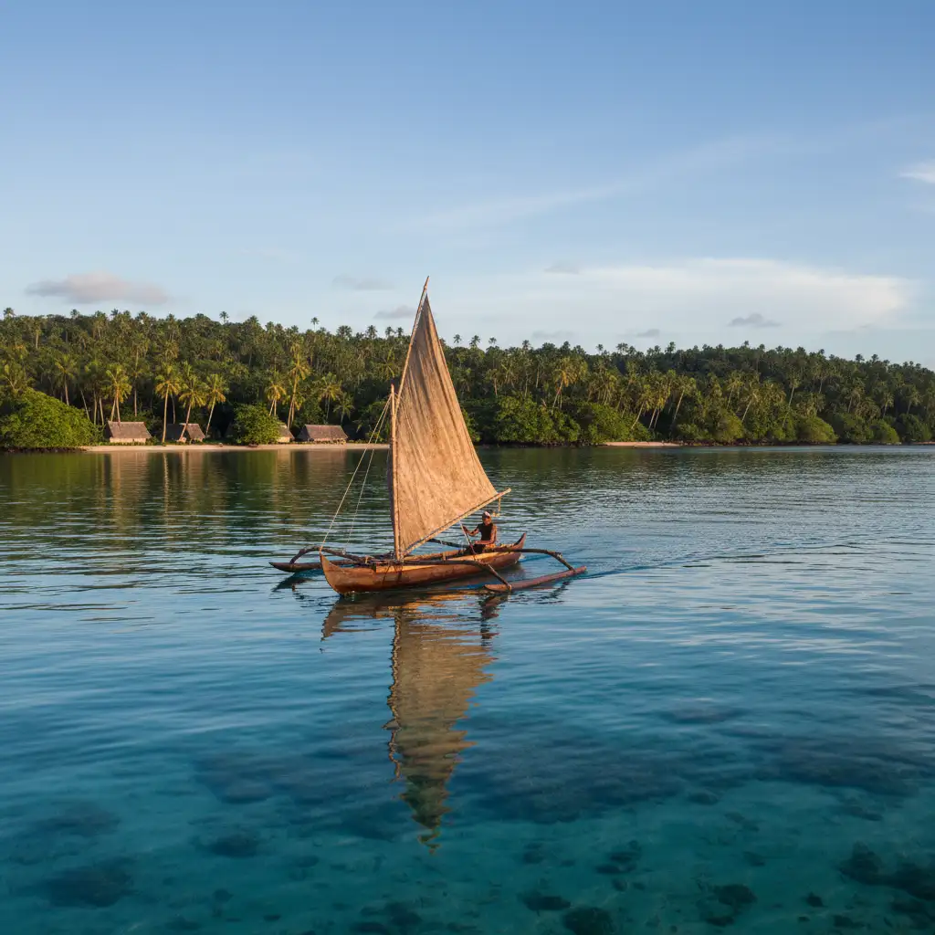 Traditional outrigger canoe Malekula